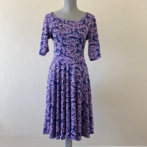 LuLaRoe Nicole Dress Blue with Purple Flowers